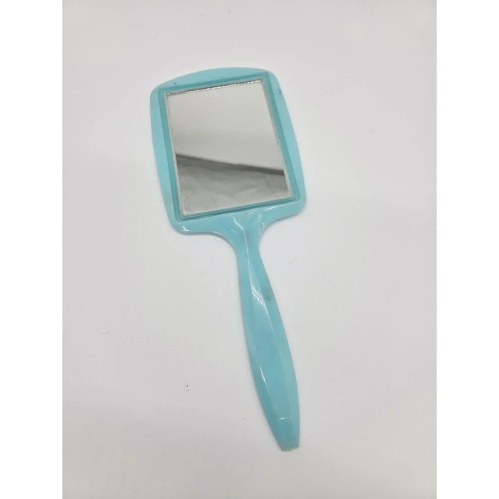 Blue Vintage Child's Hand‎ Mirror With Girl And Flowers. 10 Inches
